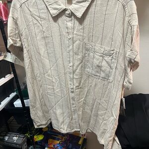 Men's Casual Short-Sleeve Button-Up Shirt - Light Beige Stripe